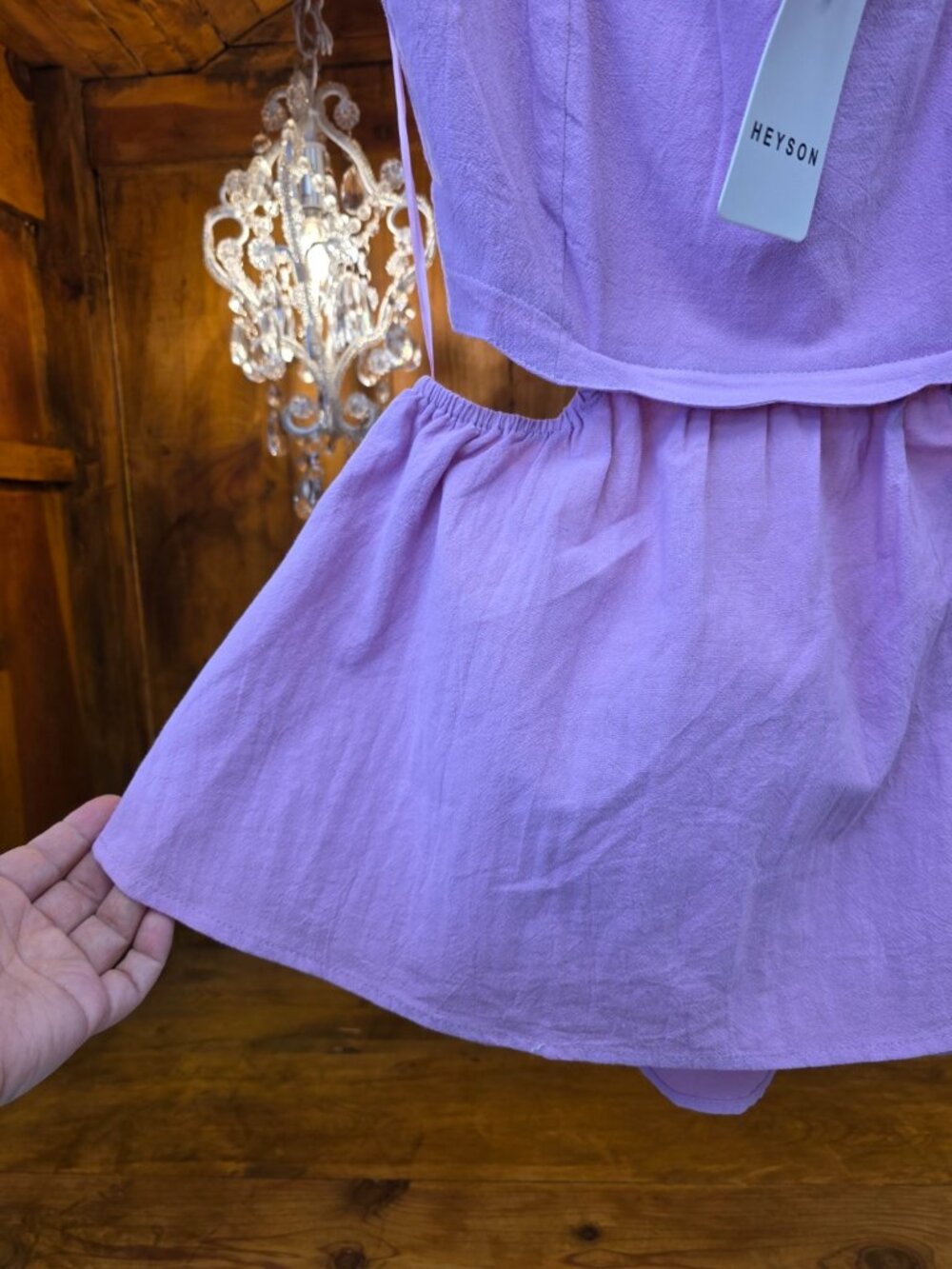 Heyson Light Mauve Cutout Crop Top | Scalloped Hem | 100% Cotton | Smocked Back - Picture 5 of 10